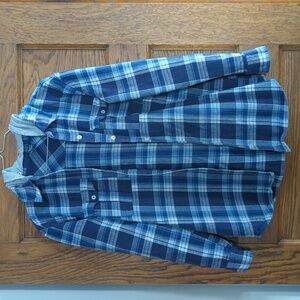 Forever 21 Blue and White Button Down Plaid Hooded Shirt Size Small